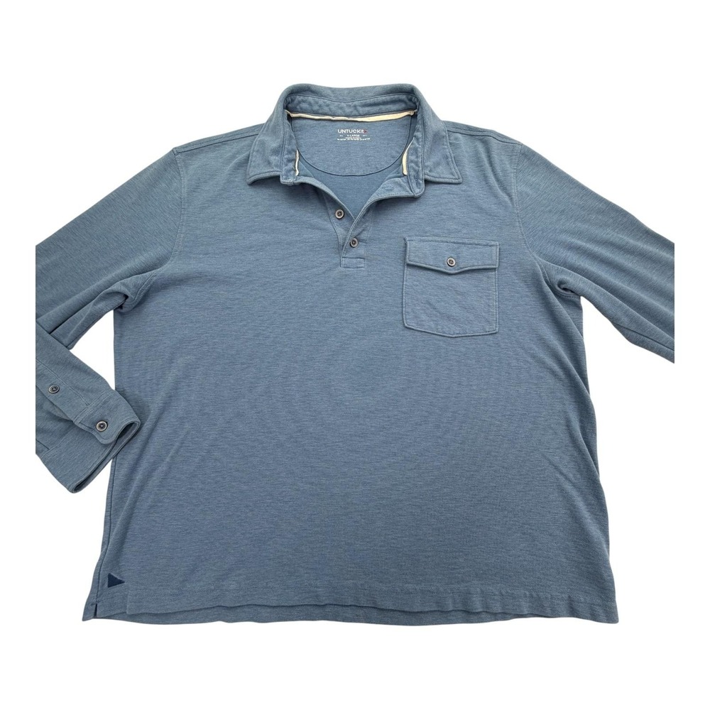UNTUCKit Polo Shirt Mens XL Blue Matthieu Long Sleeve Pocket Stretch Performance
